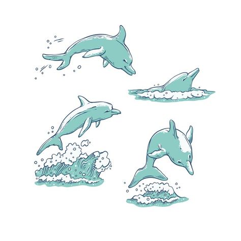 Dolphin Swimming Drawing, Dolphin Illustration Art, Dolphin Jumping Out Of Water Drawing, Dolphin Aesthetic Drawing, Dolphin Illustration Design, Dolphin Drawing Aesthetic, Dolphin Aesthetic Art, Cute Dolphin Drawing, Dolphins Illustration