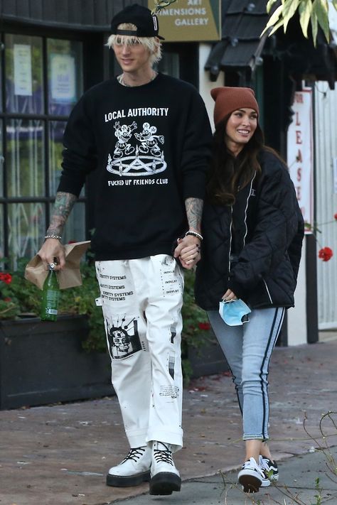 Megan Fox and Machine Gun Kelly Step Out in L.A. Holding Hands After Brian Austin Green Drama Mgk Fashion Style, Megan Fox Mgk Style, Mgk Megan Fox Aesthetic, Mgk Fashion, Mgk Style, Mgk Outfits, Megan Fox And Mgk, Mgk And Megan, Megan Fox Style