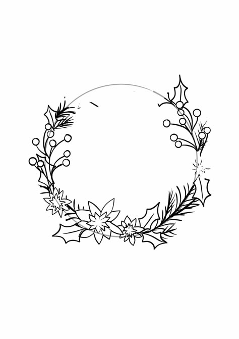 Simple Wreath Drawing, Cute Simple Christmas Drawings, How To Draw A Wreath, Christmas Wreath Drawing Simple, Wreath Drawing Simple, Wreath Drawing Christmas, Winter Drawings Easy, Christmas Wreath Drawing, Christmas Wreath Painting