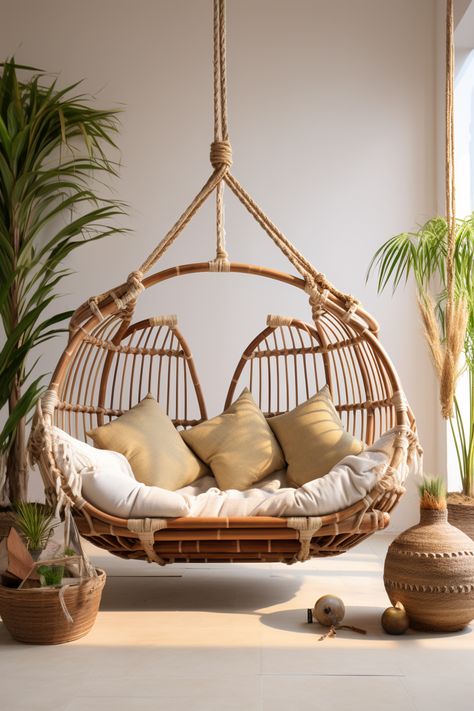 Experience the joy of leisure with our Eco Harmony Bamboo Swing, a masterful creation that celebrates the elegance of nature and the beauty of sustainable living.

Sustainably Crafted: Made from premium quality bamboo, a renewable and eco-friendly material, this swing embodies our commitment to responsible design. Bamboo's natural strength ensures durability, while its lightweight structure adds to the swing's graceful movement. Bamboo Interior Design, Swings In Balcony, Rattan Hanging Chair, Bamboo Hanging Chair, Balcony Swing, Ratten Hanging Chair, Bamboo Egg Chair, Indoor Hanging Chair Target, Indian Bedroom Design