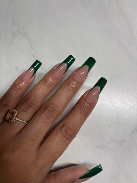 Emerald Green Nail Ideas Long, Nails Acrylic Hunter Green, Dark Green Nails Long Coffin, Green French Tip Nails Square Long, Emerald Green Medium Nails, French Emerald Green Nails, Emerald Green Nails Short Coffin, Long Square Acrylic Nails Dark Green, Emerald Green Nail Ideas Coffin