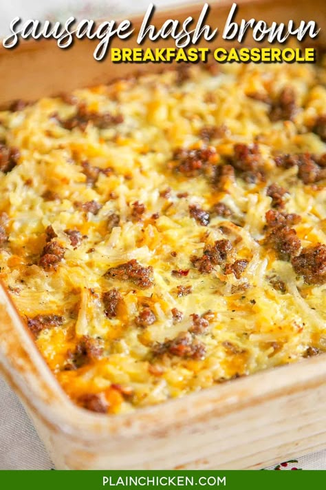 Sausage Hash Brown Breakfast Casserole - hash browns, sausage, eggs & cheese - can be made ahead of time and refrigerated or frozen until ready to bake! Great for overnight guests and Christmas morning! Bfast Casserole With Hashbrowns, Ground Sausage Breakfast Recipes, Sausage Hashbrown Casserole, Sausage Hashbrown Breakfast, Sausage Hash Brown Breakfast Casserole, Breakfast Casserole With Hashbrowns, Hash Brown Breakfast Casserole, Sausage Hashbrown Breakfast Casserole, Hash Brown Breakfast