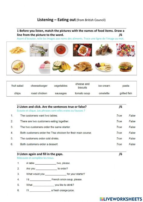 Ordering food online worksheet for elementary. You can do the exercises online or download the worksheet as pdf. Ordering Food Worksheet, English Liveworksheet, Cream Pasta, English Exercises, Food Texture, The Worksheet, At The Restaurant, British Council, Canadian Food