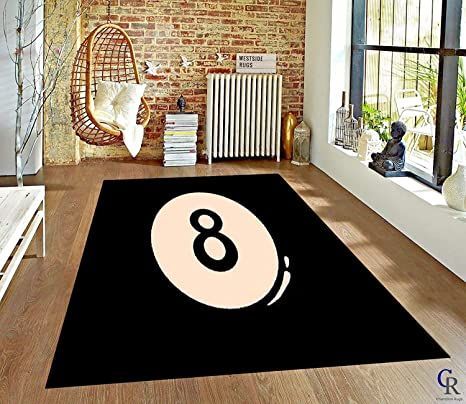 Champion Rugs Pool Table Billiard Ball Black Area Rug (5’ 3” X 7’ 5”) Study 8ball Rug, 8ball Rug, Eight Ball Rug, Stussy 8ball Rug, 9 Ball Pool Art, Straw Rug, Fuzzy Rug, Billiard Pool Table, Dining Room Floor