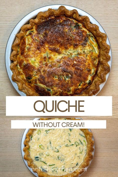 This spinach, mushroom and cheese quiche is easy to make and uses no heavy cream! Mushroom And Spinach Quiche, Mushroom And Cheese, No Heavy Cream, Veggie Options, Spinach Quiche Recipes, Delicious Quiche, Mushroom Quiche, Easy Quiche, Spinach Cheese