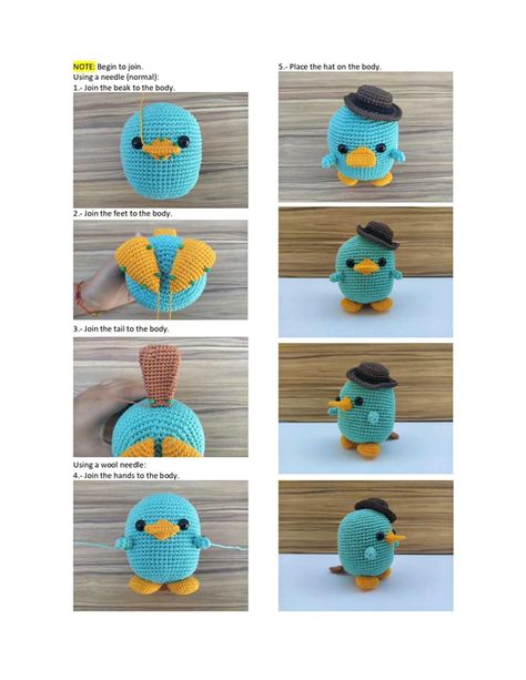 perry the platypus crochet pattern Mini Platypus Crochet Pattern Free, Perry The Platypus Free Crochet Pattern, Bibble Barbie Crochet Pattern, Bidoof Crochet Pattern, Free Adventure Time Crochet Patterns, Platypus Amigurumi Free Pattern, Parry The Platypus Crochet, Crochet Platypus Pattern, Perry The Platypus Amigurumi