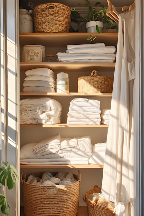 Hall Closet Organization, Minimal Bathroom Design, Airing Cupboard, Minimal Bathroom, House Organisation, Linen Cupboard, Minimalist Closet, Linen Closet Organization, Hall Closet