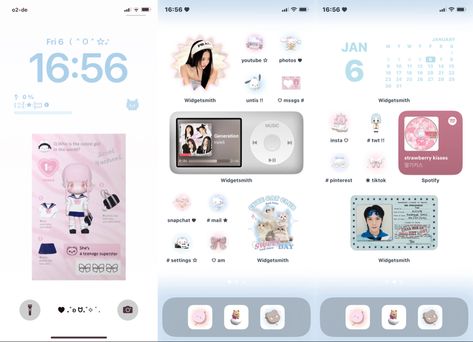 ios 16 layout homescreen wallpaper pastel blue pink kpop aesthetic inspiration inspo hong eunchae lesserafim le sserafim ten lee nct wayv dreamy Look Screen Widget, Sanrio Ios 16 Layout, Ipad Layout Ideas Kpop, Le Sserafim Iphone Layout, Le Sserafim Ipad Wallpaper, K Pop Ipad Layout, Le Sserafim Phone Layout, Aesthetic Ios 16 Layout, Nct Ios Layout