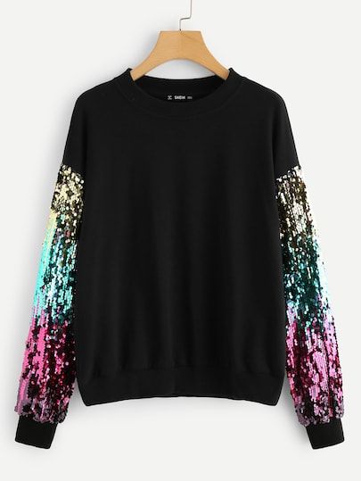 Shop Sequin contrast Tunic Pullover online. SheIn offers Sequin contrast Tunic Pullover & more to fit your fashionable needs. Morocco Casablanca, Men With Street Style, Sequin Sleeve, Jean Trends, Sweatshirt Outfit, Sweaters And Jeans, Cute Top, Pullover Sweatshirts, Women Pullover