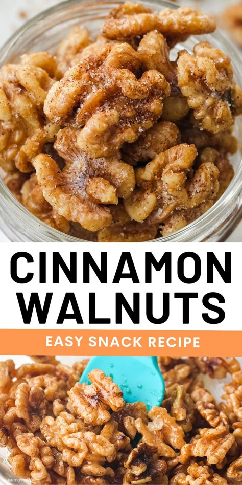 With a yummy maple cinnamon flavor these Cinnamon Walnuts will keep you coming back for more. They’re not too sweet and great for mid-day snacking or sprinkling over your morning oatmeal. Flavored Nuts Recipes Healthy, Healthy Nut Desserts, Honey Walnuts Recipe, Recipes With Walnuts Simple, Healthy Cinnamon Snacks, Healthy Walnut Snacks, Flavored Walnut Recipes, Cinnamon Walnuts Roasted, Roasted Walnuts Recipe Savory