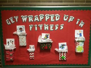 PEC: Bulletin Boards for Physical Education Pe Christmas Door Decorations, November Pe Bulletin Boards, Pe Winter Bulletin Boards, Pe Christmas Bulletin Boards, Gym Bulletin Board Ideas, Elementary Pe Bulletin Boards, Gym Bulletin Board Ideas Physical Education, Physical Education Bulletin Boards Gym, Pe Door Decorations Physical Education