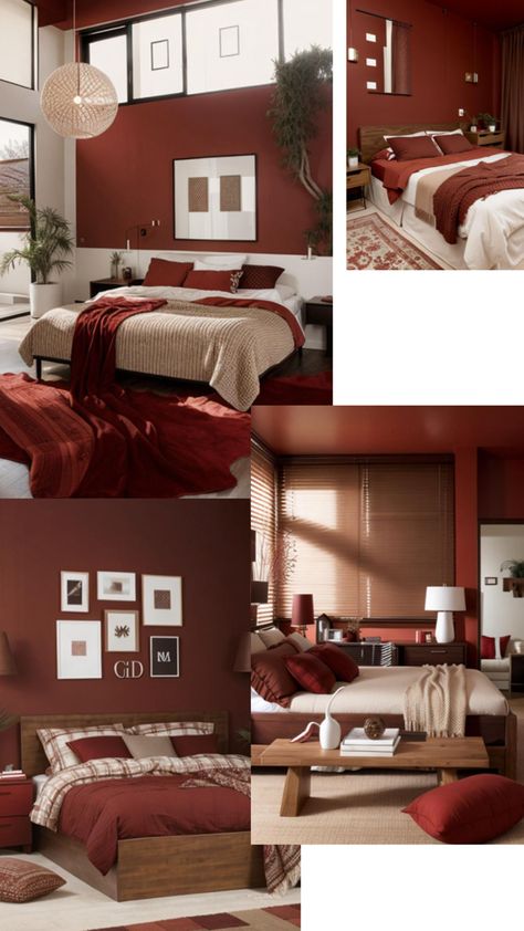 Red And White Aesthetic Bedroom, Maroon Bedroom, Red Dorm, Champagne Bedroom, Burgundy Bedroom, Maroon Walls, Cream Bedrooms, Earthy Bedroom, Bedroom Red