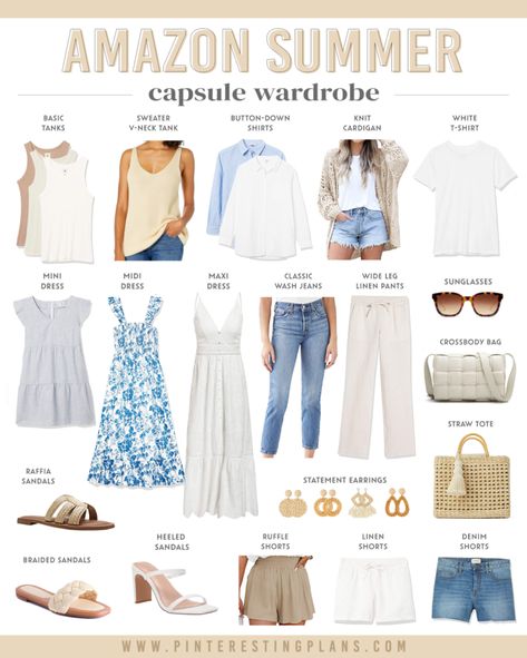 amazon fashion summer capsule wardrobe 2022 Summer 2024 Capsule Wardrobe, Summer Capsule Wardrobe 2024, Florida Summer Outfits, Beach Capsule Wardrobe, Shopping Fits, Travel Capsule Wardrobe Summer, Holiday Capsule Wardrobe, 2024 Wardrobe, Late Summer Outfits