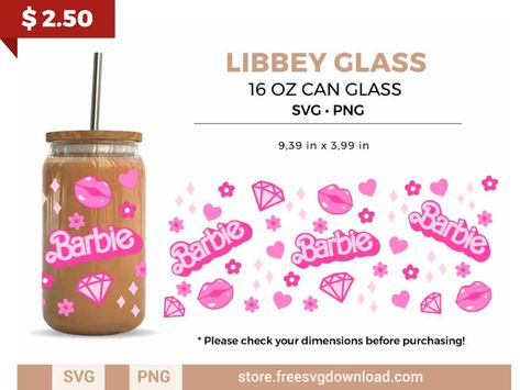 Barbie Cricut Ideas, Barbie Glass Cup, Barbie Svg Free, Cricut Barbie, Barbie Cricut, Barbie Tumbler, Beer Glass Design, Barbie Svg, Svg Tutorial