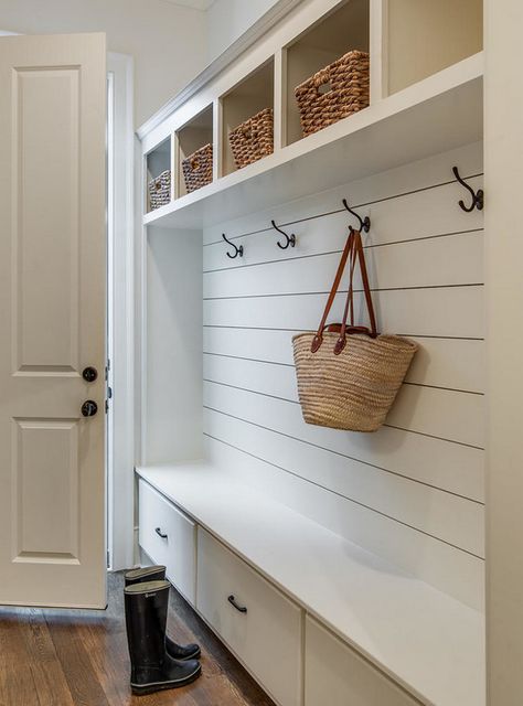 Coatroom - Shiplap Coat Rack Big Mudroom Ideas Entryway, Entry Coat Rack Ideas, Shiplap Coat Rack, Coat Rack Wall Entryway, Shiplap Mudroom, Purse Rack, Paneling Ideas, Entry Closet, Hallway Coat Rack