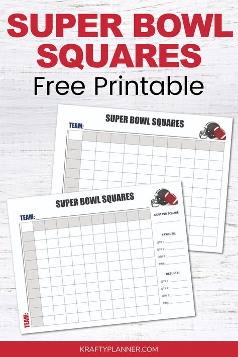 Free Printable Super Bowl Squares Board — Krafty Planner Superbowl Squares Fundraiser, Super Bowl Squares Printable, Super Bowl Squares Board, Super Bowl Board, Super Bowl Squares, Superbowl Squares, Square Printables, Laser Paper, Super Bowl Party