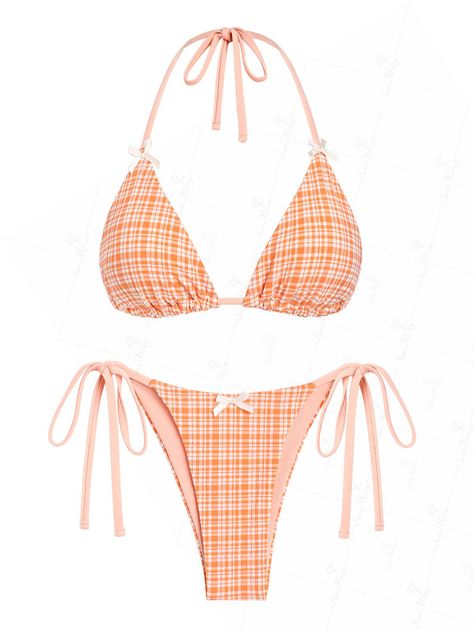 PRODUCT DESCRIPTION Embellishment:Bowknot Features:Wire Free,Padded (Removable Pads),Lined Material:Polyester,Spandex Neckline:Halter Pattern Type:Gingham Swimwear Category:Bikini Set Type:String Bikini,Triangle Bikini,Tie Side Bikini Summer Bikinis Orange, Best Bikinis, Gingham Swimwear, Halter Pattern, Trendy Swimsuits, Vintage Swimsuits, Summer Bikinis, Cute Swimsuits, String Bikinis