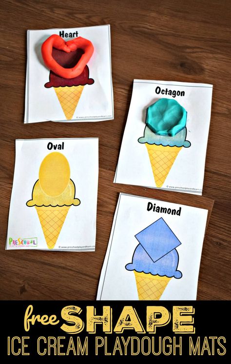 FREE Shape Ice Cream Playdough Mats - super cute hands-on math activity for preschoolers, toddler, and kindergarten age kids to sneak in some summer learning. These playdough mats are free! #preschool #shapes #playdoughmats Playdough Mats Printable, Ice Cream Playdough, Preschool Playdough, Summer Preschool Activities, Ice Cream Crafts, Shape Activities Preschool, Hand Muscles, Activity For Preschoolers, Summer Math