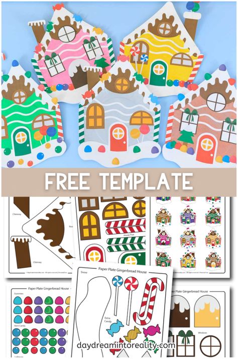 Embrace the holiday spirit with our Paper Plate Gingerbread House Craft for Kids! Suitable for preschool and kindergarten ages, this DIY activity includes a free template. Encourage imaginative play and festive creativity as children design and decorate their own gingerbread houses, perfect for bringing holiday cheer into your home. Gingerbread House Worksheet, Gingerbread House Paper Craft, Gingerbread People Template, Build A Gingerbread Man Printable, Gingerbread Village Bulletin Board, Activities For Christmas For Kids, Diy Felt Gingerbread House, Christmas Art For Kindergarten, Gingerbread House Svg Free