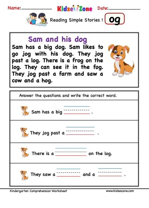 Og word family comprehension worksheet - KidzeZone Kindergarten Comprehension Worksheets, Phonic Songs, Phonics Stories, Word Family Reading, Phonics Reading Passages, Science Printables, Phonics Worksheets Free, Reading Comprehension For Kids, Cvc Words Kindergarten