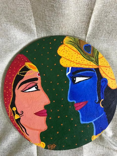 Indian god painting Circle Canvas Ideas Acrylic Paintings, Round Canvas Art Easy, God Painting Indian Easy, Circular Canvas Painting Easy, Circle Canvas Painting Easy Diy, Circle Canvas Painting Ideas, Circle Painting Ideas Easy, Circular Canvas Painting, Canvas Easy Painting