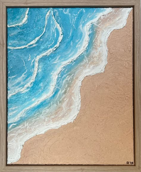 Beach shore acrylic painting texture mixed with sand and ceramic stucco Shore Drawing Beach, Painting Of Ocean Waves, Beach Water Painting, Beach Shore Painting, Sand Art Pictures, Sand Beach Painting, Beach Pictures Drawing, Shore Painting, Painted Waves