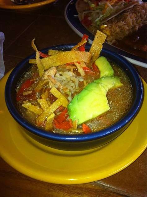 On the Border's Chicken Tortilla Soup- I've tried many recipes and never found anything that comes close to their signature taste. Then one day it just clicked, it's their salsa... that's the distinctive flavor that I couldn't quite place! This is it! Crockpot Recipes Mexican, Chicken Tortilla Soup Easy, Chicken Tortillas Soups Recipe, Tortilla Soup Recipe, Mexican Soup, Chicken Tortilla Soup, Chicken Tortilla, Monterey Jack, On The Border