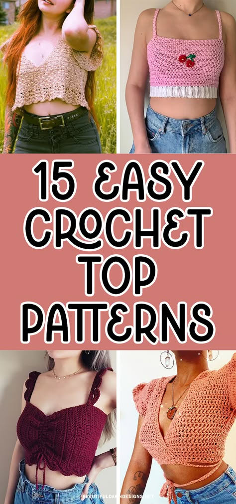 Get ready for the summer sun with these cute and easy crochet top patterns. From flower designs to beginner-friendly designs, there's something here for everyone. What Yarn To Use For Crochet Tops, Free Crochet Top Patterns For Beginners, Womens Crochet Patterns Free, Crochet Cute Tops Free Patterns, Crochet Crop Top Easy, Quick And Easy Crochet Tops, Free Crochet Shirt Patterns For Women, Crochet For Adults, Crochet Clothing Ideas Easy