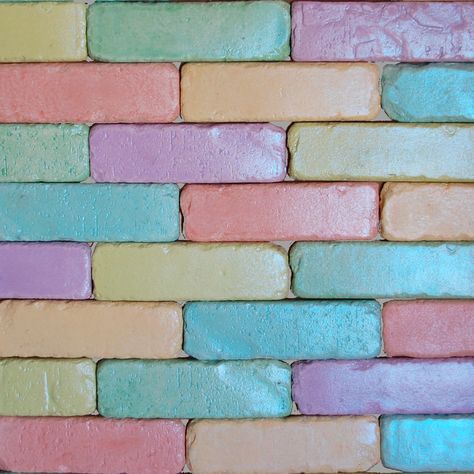 Rainbow Bricks Rainbow Brick Wall, Fake Wall, Fake Walls, Garden Corner, Stone Products, Cardboard House, Painted Brick, Mural Wall Art, Exterior Brick