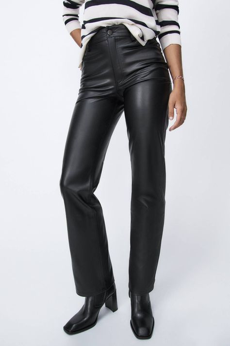 28 New Zara Styles That Are So Cool | Who What Wear Leather Trousers Outfit, Red Cargo Pants, Zara Leather Pants, Fitted Slacks, Leather Shirt Dress, Faux Leather Trousers, Zara Trousers, Basic Black Dress, Black Dress Trousers