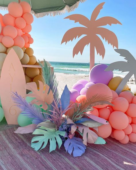 a little something | Pretty colors with a pretty view🌊☀️ Can’t go wrong with a beach setup (unless it is too windy or too hot🤣) #beachsetup #beachbirthday… | Instagram Aruba Themed Party, Beach Themed Birthday Party Decorations, Two Beach Birthday, 11 Bday Party Ideas, Pastel Tropical Aesthetic, Birthday Ideas Beach Theme, Palm Beach Pool Party, Sweet Sixteen Beach Party Ideas, Beach Theme Balloon Arch