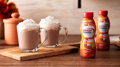 Pumpkin Spice Mocha Latte | Premier Protein Pumpkin Spice Protein Shake, Pumpkin Spice Mocha, Mocha Latte Recipe, Pumpkin Spice Smoothie, Protein Ideas, Premier Protein Shakes, Protein Powder Shakes, Coffee Protein Shake, Pumpkin Drinks