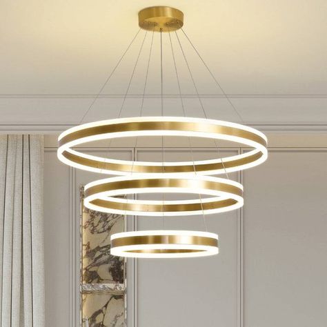 Fandom Lights 3 Light 3 Rings Gold Double LED Chandelier Hanging Ceiling Lamp - Warm White fandomlights.com/products/3-light-3-rings-gold-double-led-chandelier-hanging-ceiling-lamp-warm-white #fandomlights #Lighting #chandelier #interiorinspo #interiordecor #homedecor #instadecor #luxuryliving #luxuryhomes #modernlights #crystalchanadelier #modernwalllight #wallart #walllights #pendantlights #hanginglights #modernlighting #nordicminimilisticlights #interiorsketcher #interiordesigner #interior #i Shanderlear Lights, Lighting Chandelier, Hanging Ceiling Lamps, Ring Chandelier, Hanging Ceiling, Sofa Set Designs, Set Designs, Board Inspiration, Vision Board Inspiration