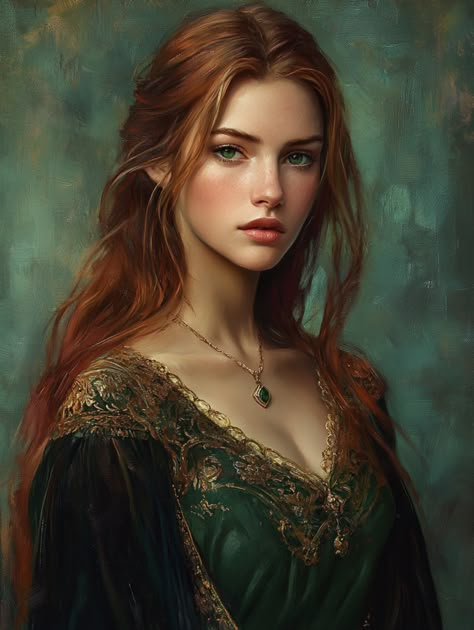 Auburn Hair Female Character Art, Red Hair Elf Female, Medieval Woman Art, Red Head Warrior, Female Character Inspiration Red Hair, Red Hair Female Character Art, Red Hair Elf, Red Hair Character, Medieval Character Design