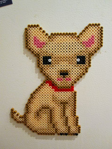 Perler Beads: Chihuahua by Marina N. Neira, via Flickr Perler Bead Animals, Merle Chihuahua, Perler Pattern, Crea Fimo, Melty Bead Patterns, Dog Chihuahua, Perler Art, Hama Bead, Melting Beads