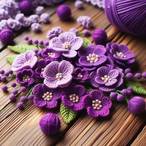 New Crochet Love Purple Crochet Flowers, Crochet Purple Flower, Violet Flower Crochet, Crochet Lilac Flower Free Pattern, Crochet Lilac Flower Pattern, Crochet Bat, Contemporary Handmade Jewelry, Crochet Flowers Easy, Crochet Bouquet