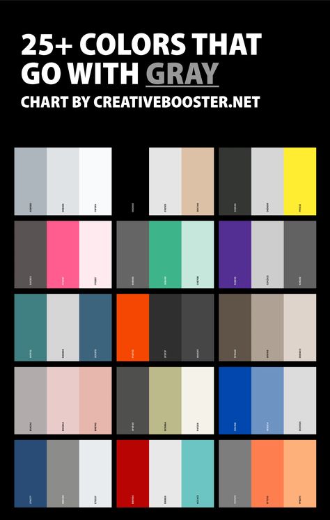 25+ Best Colors That Go With Gray (Color Palettes) – CreativeBooster Grey Contrast Colors, What Colors Go With Gray, Colors Go With Gray, Colors That Compliment Grey, Grey Color Pallets, Colours That Go With Grey, Colours That Go Together, Color Coordination, Shingle Colors