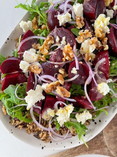 Beetroot and Feta Salad Recipe | Simple Home Edit Beetroot And Feta Salad, Weekday Dinner Ideas, Salads For Summer, Feta Salad Recipe, Christmas Vegan, Mixed Salad, Lunches For Work, Wild Rice Salad, Recipes Veggie