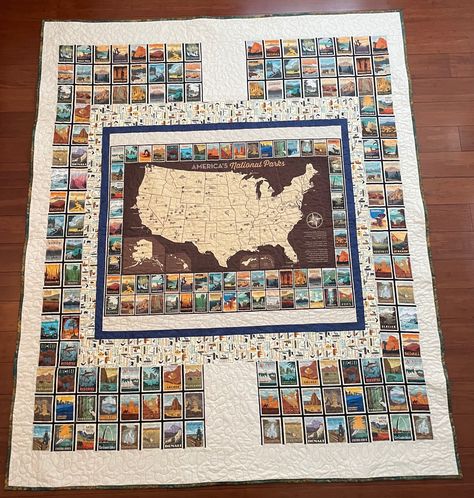 National Park Quilt Blocks, Map Quilt, California Gifts, Welcome Home Gifts, National Parks Map, Quilted Gifts, Quilts For Sale, Custom Quilts, Panel Quilts