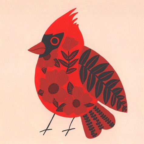 Jen Williams on Instagram: “"Cardinal" 2019 #jenwilliamsillustration” Cardinal Folk Art, Folk Art Cardinal, Cardinal Illustration, Cardinal Art, Art Journal Prompts, Santa Art, Charley Harper, Journaling Inspiration, Water Colours