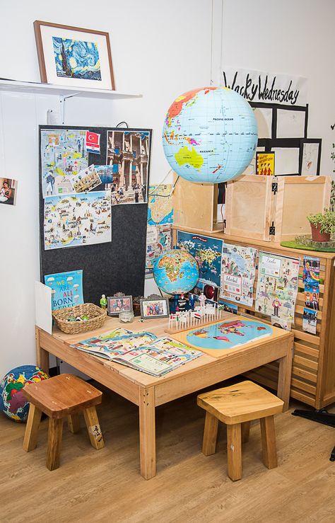 Inviting geography play space ready for play based learning. Geography Room, Reggio Inspired Classrooms, Reggio Classroom, Classroom Layout, Classroom Organisation, Montessori Classroom, Play Based, Classroom Design, Play Space