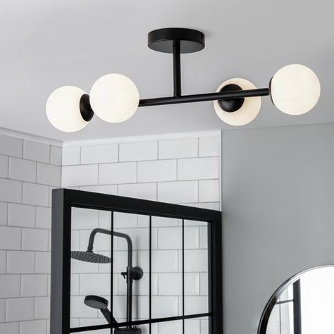 Black Lights Bedroom, Orb Lighting, Bathroom Light Fittings, Black Ceiling Lights, Brass And Glass Pendant Light, Black Bathroom Fixtures, Lighting Feature, Small Toilet Room, Black Ceiling Lighting