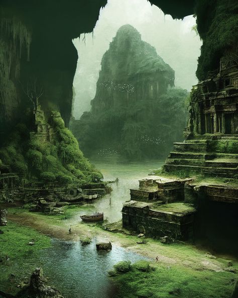 ArtStation - Moss Colony Jungle Ruins Concept Art, Forest Ruins Fantasy Art, Tropical City Concept Art, Fantasy Jungle City, Jungle Civilization, Jungle Concept Art, Jungle Architecture, Japanese Jungle, Asian Forest