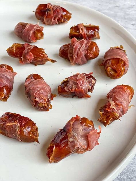 Prosciutto Wrapped Dates - Whole30, Paleo- Real Food With Altitude Prosciutto Wrapped Dates, Wrapped Dates, Prosciutto Wrapped, Beet Hummus, Group Meals, Best Appetizers, Whole 30, Nut Butter, 2 Ingredients