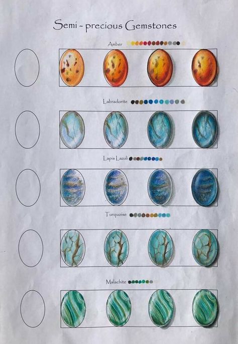 Gem Drawing Tutorials, How To Draw Gemstones, Coloring Gemstones Tutorial, How To Color Gems With Colored Pencils, Gemstone Colouring Tutorial, Gems Drawing, How To Draw Faceted Gems, Colored Pencil Gemstones, Stones For Garden