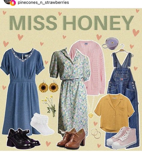 Miss Honey Inspired Outfits, Ms Honey Outfits, Ms Honey Aesthetic Outfits, Miss Honey Aesthetic Outfits, Ms Honey Matilda Outfits, Miss Honey Costume, Grandma Era Aesthetic, 90s Teacher Aesthetic, Ms Honey Aesthetic