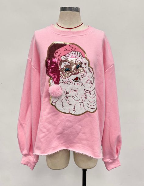 ABLNco has turned in our original Preppy Pink Santa into a SEQUIN show stopper! Original Preppy, Pink Santa, Sequined Sweatshirt, Preppy Pink, Santa Shirt, Christmas Santa Claus, Branded Sweatshirts, Women Hoodies Sweatshirts, Sequin Top