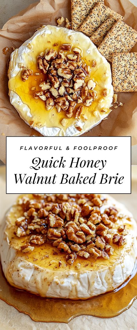 Image for Quick Honey Walnut Baked Brie Cooking Brie Cheese, Brie And Roasted Garlic, Baked Brie Honey Walnut, Brie Honey Recipes, Brie Honey Walnut, Honey Brie Bake, Honey Walnut Brie, Brie Walnuts Honey, Baked Brie With Walnuts And Honey