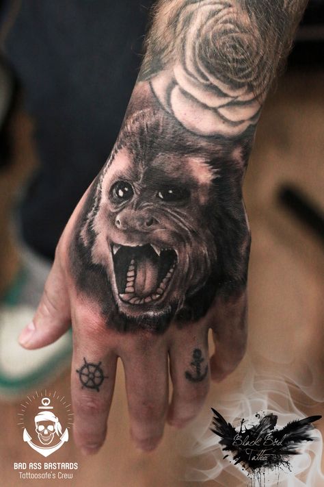 Monkey Hand Tattoo, Gorilla Hand Tattoo, Chris Brown Neck Tattoo, Tattoos Cool, Upper Arm Tattoo, Lion Forearm Tattoos, Monkey Tattoo, Spring Nails 2023, Africa Tattoos