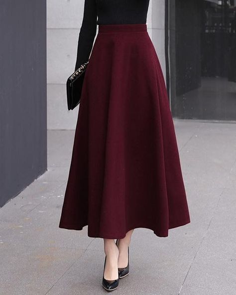 Burgundy best, navy maybeeee....questionable source though. Elegant Skirt Outfits, Classy Skirts, Solid Skirt, Cheap Skirts, Elegant Skirt, Red Skirts, Cute Skirts, Mode Vintage, Vintage Skirt